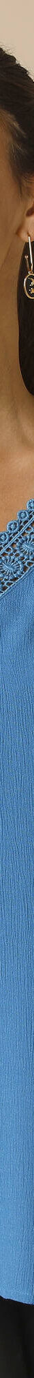 Tunique col V macramé, manches longues, crépon (bleu) Tunique col V macramé, manches longues, crépon (bleu)